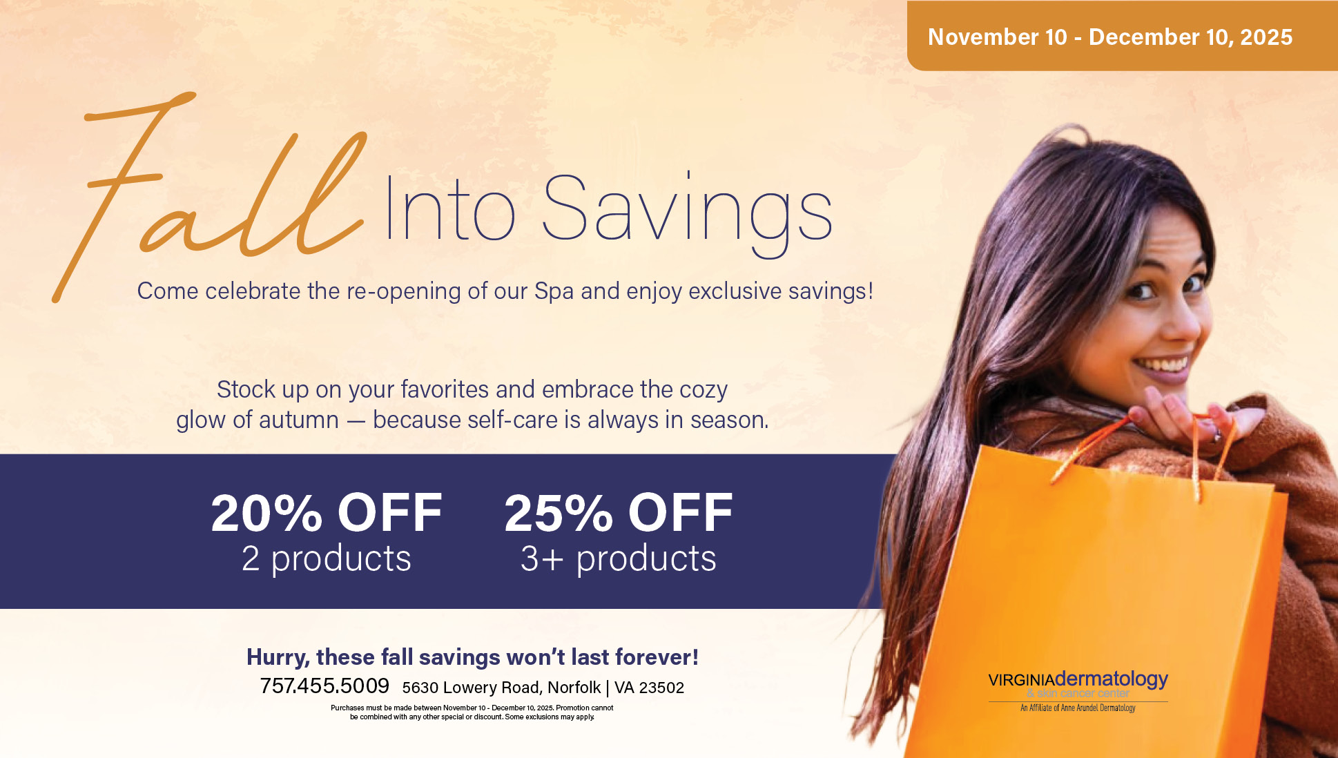 Virginia Dermatology_Fall Into Savings_2025_PatientPoint